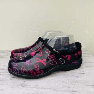 Sloggers Black And Pink Hope Print Rubber Slip On Clogs Women’s Size 9